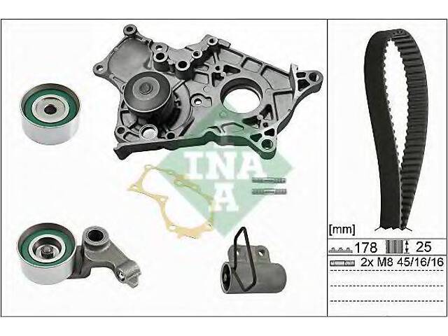 Роликовий модуль натягувача ременя (ролик, ремінь, помпа) INA 530054330 на TOYOTA AVENSIS Liftback (_T22_) - Фото 1