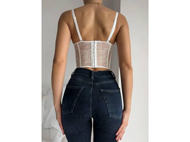 Розкішний мережевний бежевий корсет з м`якими чашками DO3896 - Фото 4