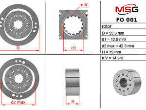 Ротор, статор і пластини насоса ГУР FO001ROTOR FORD Fiesta 02-09, Focus I 98-04, Transit 00-06, C-MAX 02-10, Mondeo III 00-07, Fusion 02-12, F150 04-08, Fiesta 96-01, Ka 96-08, Mondeo II 96-00; MAZDA