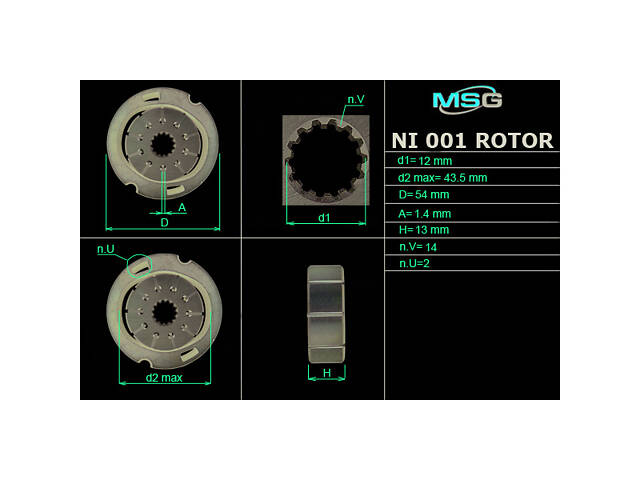 Ротор, статор и пластины насоса ГУР NI001ROTOR RENAULT Trafic 00-14; HYUNDAI Accent MC 06-10; FORD Galaxy 06-15; FIAT Do