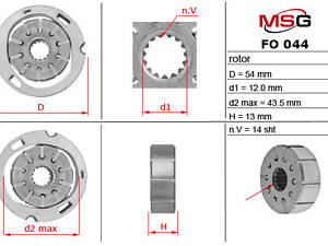 Ротор, статор и пластины насоса ГУР FO044ROTOR RENAULT Trafic 00-14; FORD Focus II 04-11; FIAT Doblo 00-09; BMW 3 E46 99