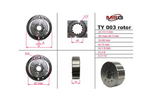 Ротор, статор і пластини насоса ГПК TY003ROTOR TOYOTA Land Cruiser Prado 120 03-09, Camry 01-06, Hilux 05-16; RENAULT Kangoo 97-07, Clio II 98-05, Clio I 90-98; NISSAN Kubistar 03-08; LEXUS RX 03-09,