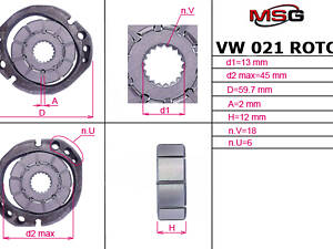 Ротор, статор и пластины насоса ГУР VW021ROTOR VW Transporter T5 03-15, Fiat Ducato 06-14, Kia Sorento 02-09