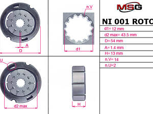 Ротор, статор и пластины насоса ГУР NI001ROTOR RENAULT Trafic 00-14; HYUNDAI Accent MC 06-10; FORD Galaxy 06-15; FIAT Do