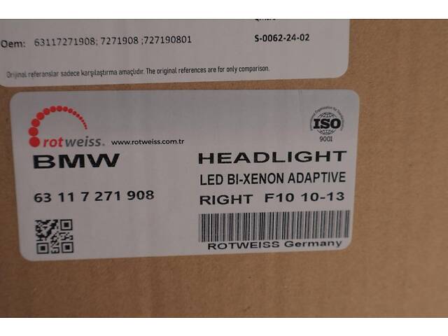 ROTWEISS 63117271908 Фара (R) BMW 5 (F10) 11-16 (Xenon/Halogen) - Фото 2