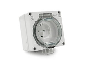 Розетка із заземленням зовнішнього монтажу, водонепроникна, IP66, AC:110-250, 16A, White