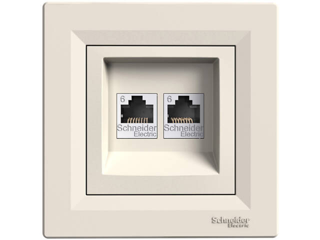 Розетка компьютерная с рамкой RJ45 UTP кат.6 Asfora слоновая кость ABS [EPH4800123] Шнейдер Электрик - Фото 1
