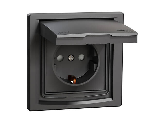 Розетка із заземленням Asfora з кришкою та захисними шторками антрацит ABS [EPH3100371] Шнейдер Електрік - Фото 5