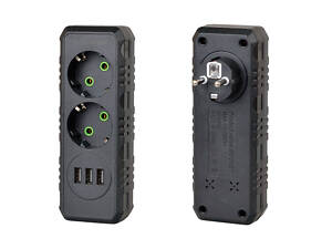 Розетка трійник із заземленням F102-Black, 2 розетки+3USB(1А), 2500W, 10A, 110-250V~Max, Blister