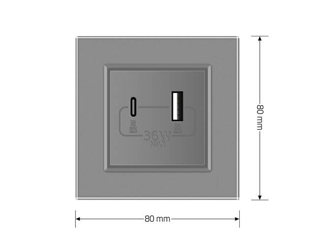 Розетка USB-A и USB-C с Power Delivery 36W Livolo серый стекло (VL-C7FCUA18W.UC18W-2IP) - Фото 6