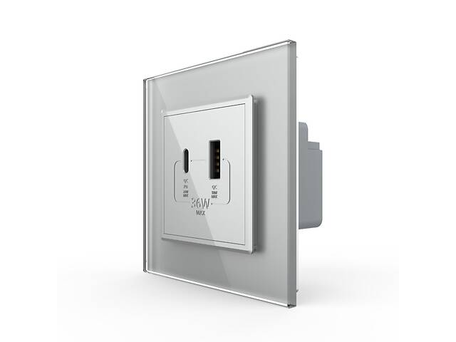 Розетка USB-A и USB-C с Power Delivery 36W Livolo серый стекло (VL-C7FCUA18W.UC18W-2IP) - Фото 9