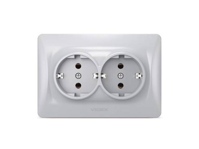 Розетка Videx BINERA 2ая з заземленням срібло (VF-BNSK2G-SS) - Фото 1
