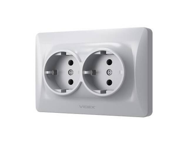 Розетка Videx BINERA 2ая з заземленням срібло (VF-BNSK2G-SS) - Фото 2