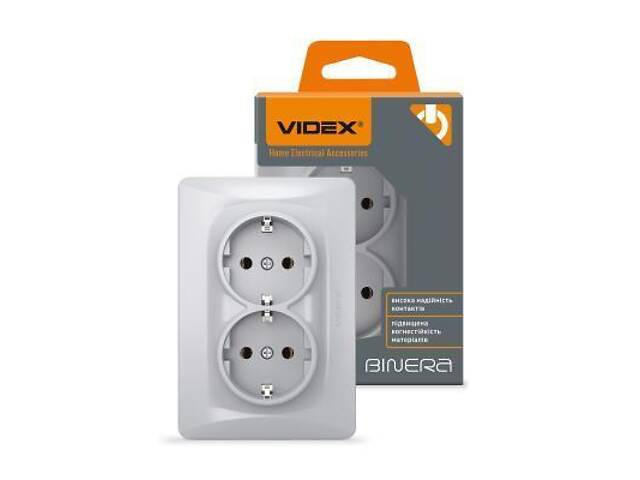 Розетка Videx BINERA 2ая з заземленням срібло (VF-BNSK2G-SS) - Фото 4