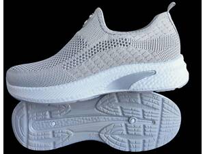 Розміри 36, 37, 38 Жіночі сірі мокасини - шкарпетки, текстиль сітка, на підошві з піни