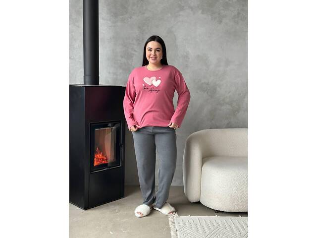 Рожева м'яка піжамка з сердечками - Фото 1