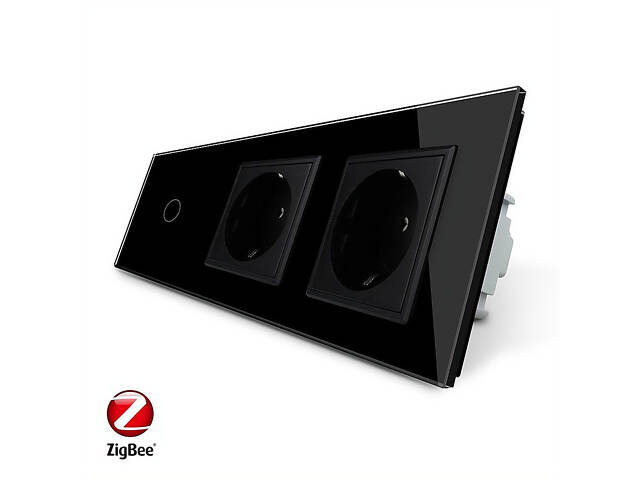 Умный сенсорный ZigBee выключатель 1 сенсор 2 розетки Livolo черный стекло (VL-C701Z/C7C2EU-12) - Фото 1