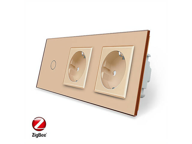 Розумний сенсорний ZigBee вимикач 1 сенсор 2 розетки Livolo золото скло (VL-C701Z/C7C2EU-13)