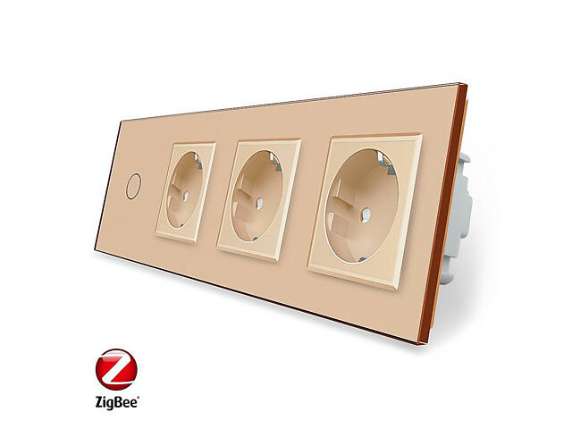 Розумний сенсорний ZigBee вимикач 1 сенсор 3 розетки Livolo золото скло (VL-C701Z/C7C3EU-13) - Фото 1