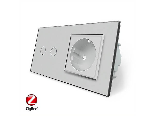 Розумний сенсорний ZigBee вимикач 2 сенсора 1 розетка Livolo сірий скло (VL-C702Z/C7C1EU-15)