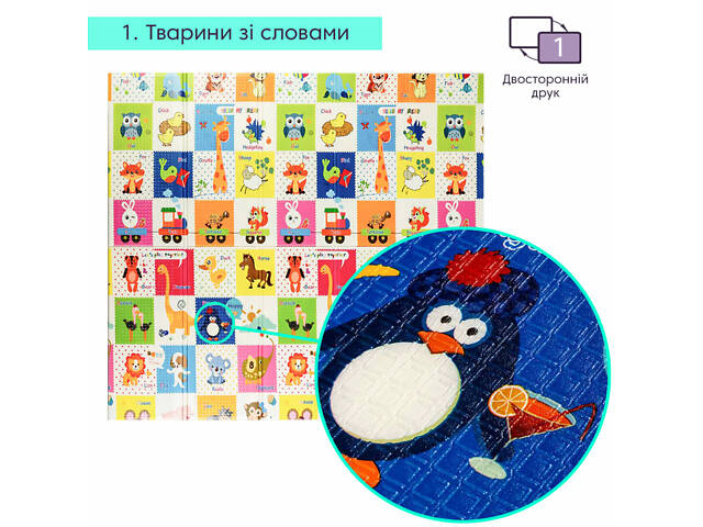 Розвиваючий термокилимок дитячий 180х200х0.8см 'Зростомір | Тварини зі словами' (266) SW-00000893 - Фото 3