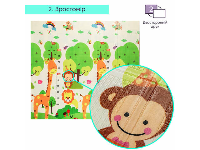 Розвиваючий термокилимок дитячий 180х200х0.8см 'Зростомір | Тварини зі словами' (266) SW-00000893 - Фото 4