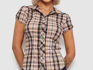 Рубашка женская в клетку повседневная, цвет бежево-черный, 230R062