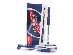 Ручка для письма гелевая шариковая 0,5 мм YK-009-BL с грипом, толстый наконечник, синяя.