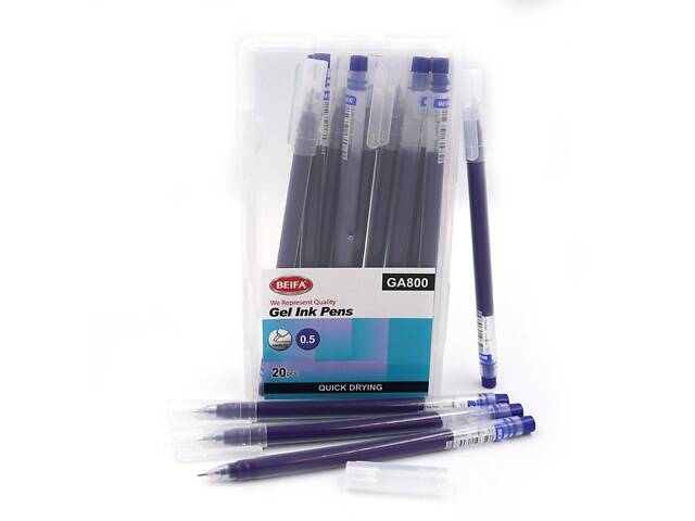 Ручка для письма гелева кулькова 0,5 мм Beifa (швидко висихає) синя GA800 - Фото 1