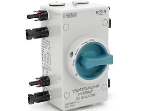 Ручний вимикач Risin, 1000V, 32A, 4P, IP66, вхід ліво-праворуч, Grey
