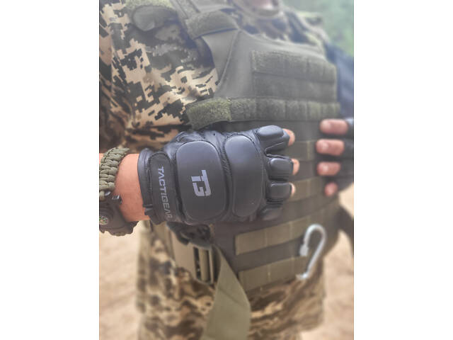 Рукавички тактичні шкіряні без пальців TACTIGEAR PS-8801 Patrol Black XL