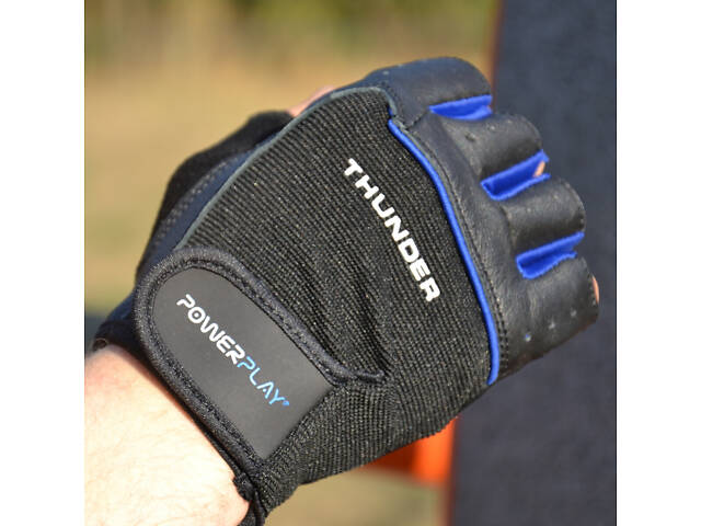 Рукавички для фітнесу PowerPlay 9058 Thunder чорно-сині M - Фото 2