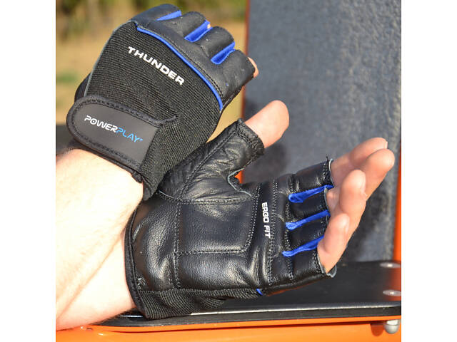 Рукавички для фітнесу PowerPlay 9058 Thunder чорно-сині M - Фото 4