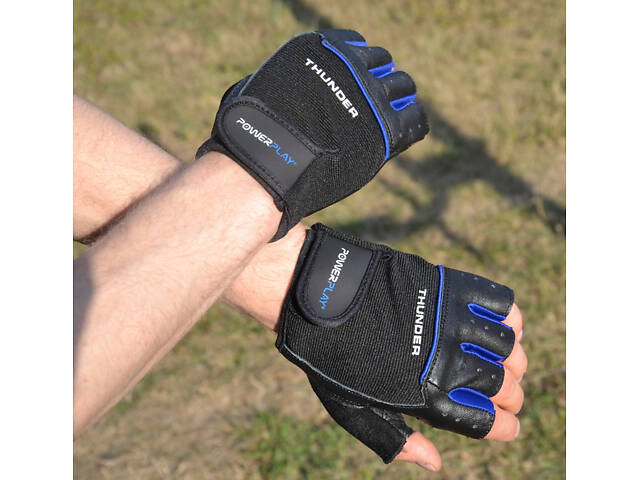 Рукавички для фітнесу PowerPlay 9058 Thunder чорно-сині M - Фото 6