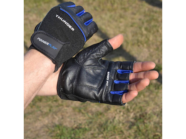 Рукавички для фітнесу PowerPlay 9058 Thunder чорно-сині M - Фото 7