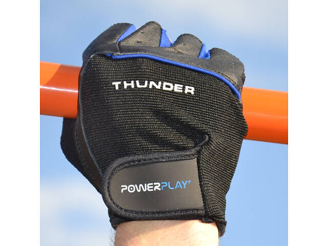 Рукавички для фітнесу PowerPlay 9058 Thunder чорно-сині M - Фото 10