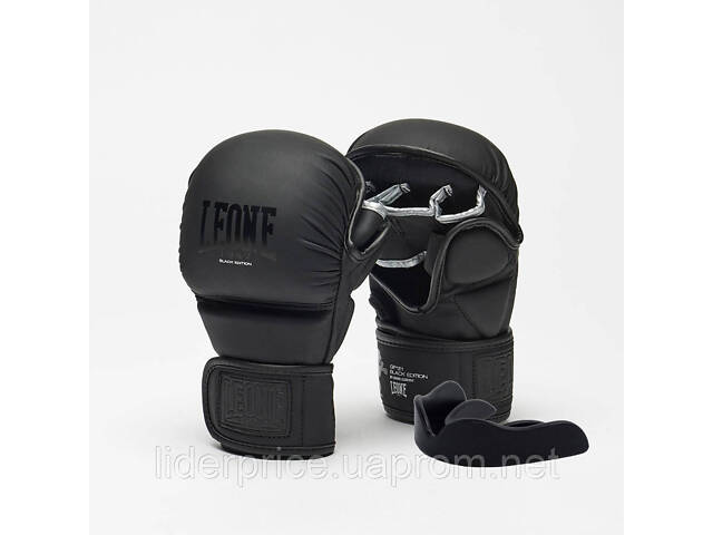 Перчатки грепплинговые для ММА Leone BLACK Edition L (капа в комплекте), Оригинал! - Фото 1