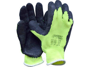 Рукавиці теплі TRIDENT-FROST трикотажні бавовняні жовті покритті рифленним латексом, розмір 10