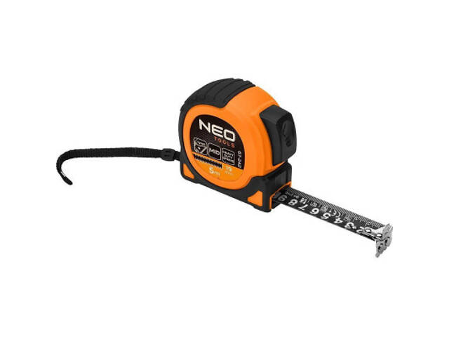 Рулетка Neo Tools Super Black, 5мx19мм, з фіксатором змотування, магніт (67-242) - Фото 1
