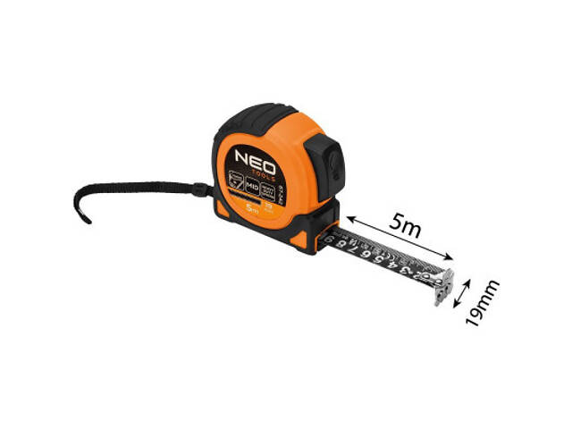 Рулетка Neo Tools Super Black, 5мx19мм, з фіксатором змотування, магніт (67-242) - Фото 3