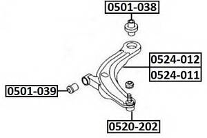 РЫЧАГ ПЕРЕДНИЙ НИЖНИЙ ПРАВЫЙ (MAZDA MPV LW 1999-) AKITAKA 0524011 на MAZDA MPV Mk II (LW)