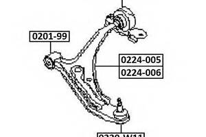 РЫЧАГ ПЕРЕДНИЙ ПРАВЫЙ (NISSAN PRIMERA P11 1996-2001) AKITAKA 0224005 на NISSAN PRIMERA (P11)