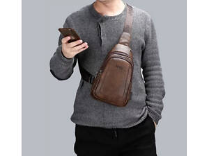 Рюкзак городской кожаный через плечо Fashion style 2019 (fs7932) Темно-коричневый