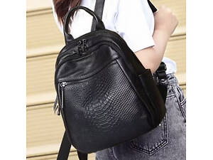 Рюкзак женский из натуральной кожи. Черный рюкзак городской кожаный TidinBag.