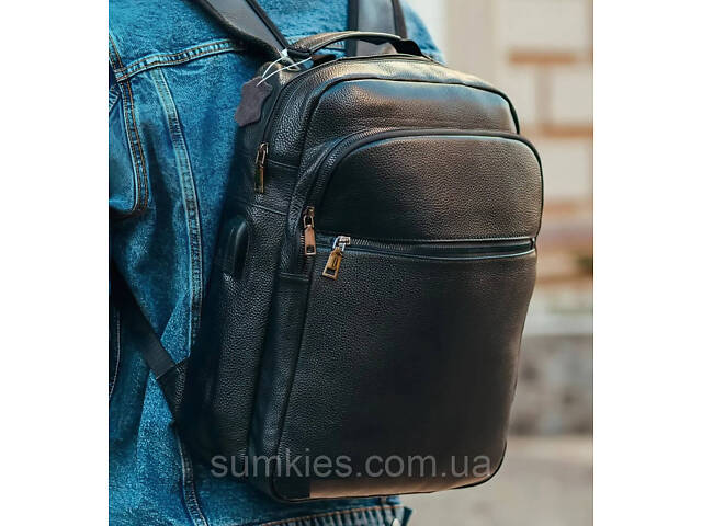 Рюкзак шкіряний для чоловіка 29х40х15, чорний колір - Фото 1