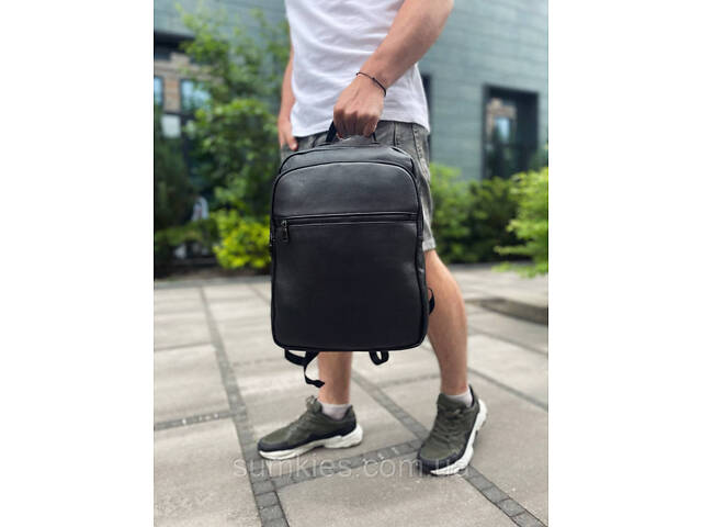 Рюкзак шкіряний для чоловіка 29х40х15, чорний колір - Фото 2