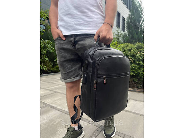 Рюкзак шкіряний для чоловіка 29х40х15, чорний колір - Фото 3