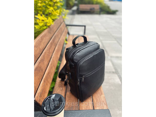 Рюкзак шкіряний для чоловіка 29х40х15, чорний колір - Фото 5