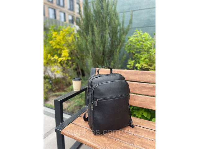 Рюкзак шкіряний для чоловіка 29х40х15, чорний колір - Фото 7