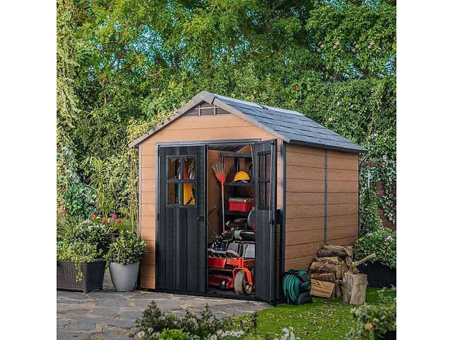 Садовый пластиковый домик Newton 7511 коричневый Keter - Фото 5